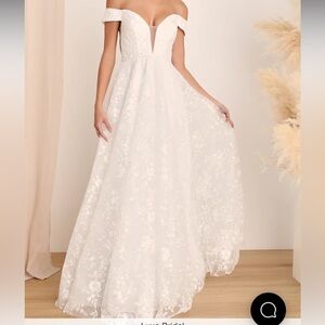 NWT Lulu’s Fairytale Love Story White Lace Off-The-Shoulder Maxi Dress